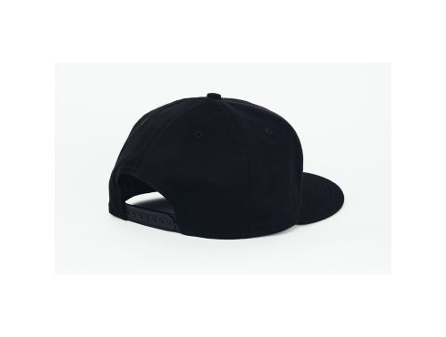 1031 - Front View of Black Flat Bill Hat with Embossed White Rigid Name