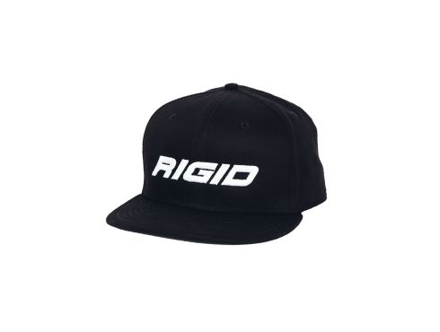 1031 - Front View of Black Flat Bill Hat with Embossed White Rigid Name
