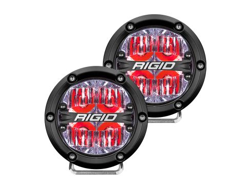 Photo of a pair of Rigid's 4 Inch 360-Series Pod Lights with Drive Lenses and Red Backlights