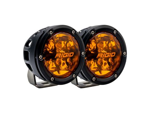 Photo of a pair of Rigid's 4 Inch 360-Series Pod Lights with Spot Optics, Amber PRO Lenses  and Amber Backlights
