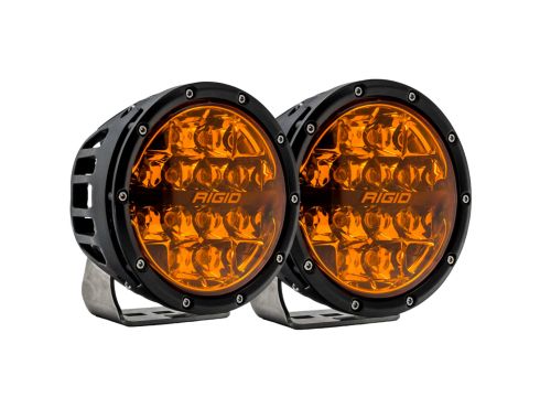 Photo of a pair of Rigid's 6 Inch 360-Series Pod Lights with Spot Optics, Amber PRO Lenses  and Amber Backlights