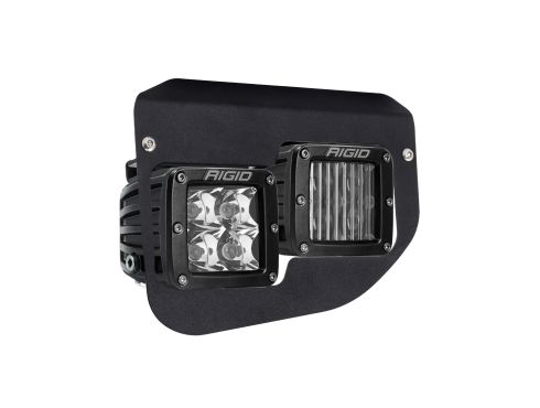 46734 - Angled View of the 2020+ Ford Super Duty Dual Fog Light Mount assembled with a D-Series Spot and SAE Light