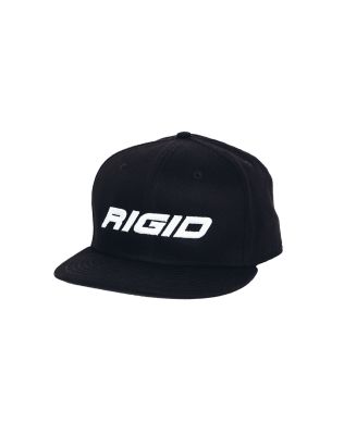 1031 - Front View of Black Flat Bill Hat with Embossed White Rigid Name