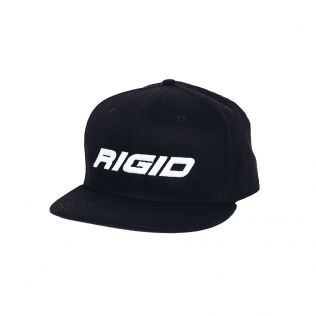 1031 - Front View of Black Flat Bill Hat with Embossed White Rigid Name