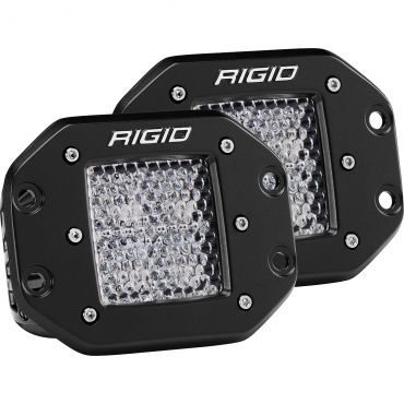 Photo of a pair of Rigid's black flush mount D-Series light pods with diffused Lenses