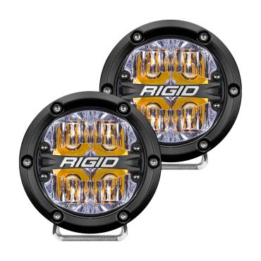 Photo of a pair of Rigid's 4 Inch 360-Series Pod Lights with Drive Lenses and Amber Backlights